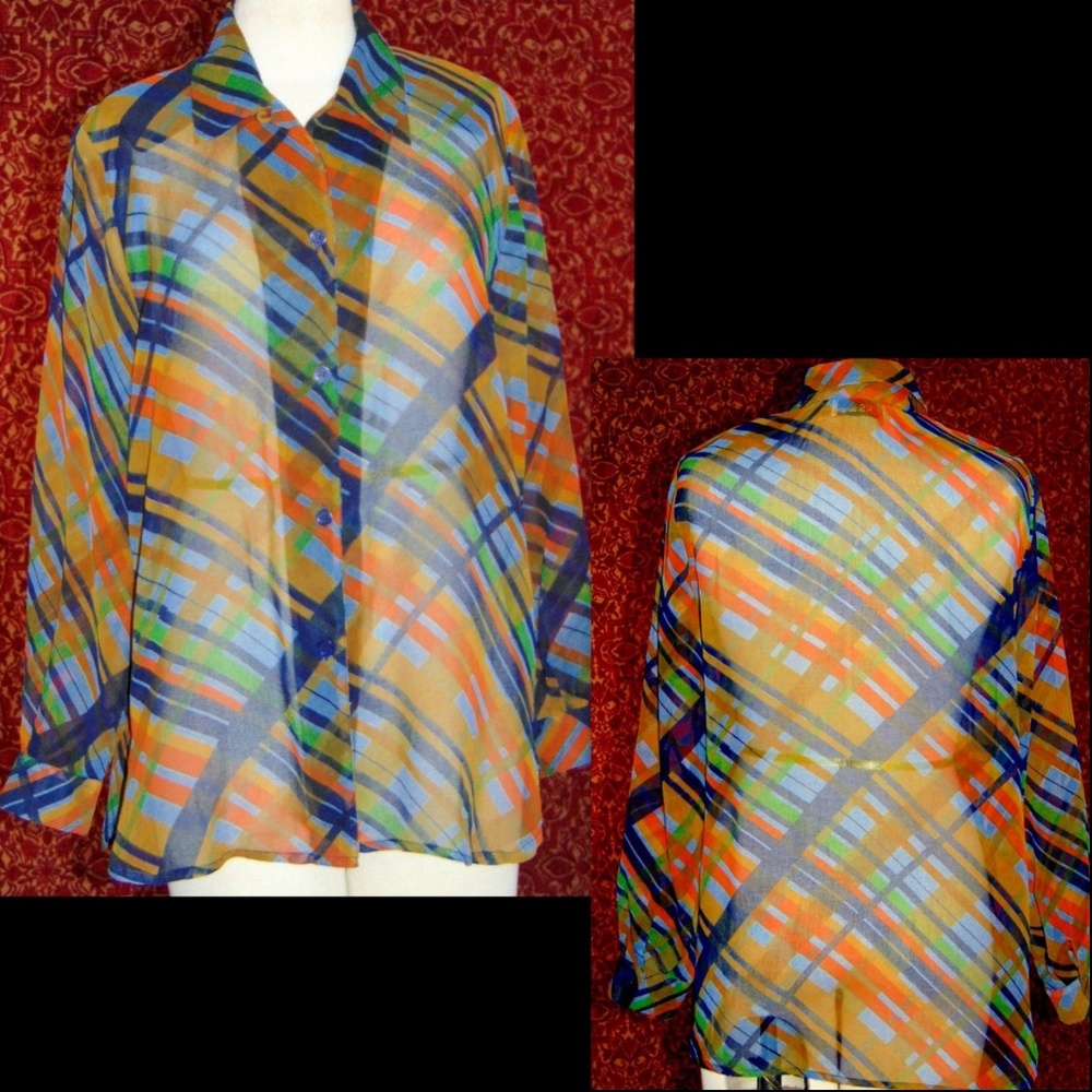 J.K.S DESIGNS VINTAGE 90s navy plaid blouse M⚠️🗓️